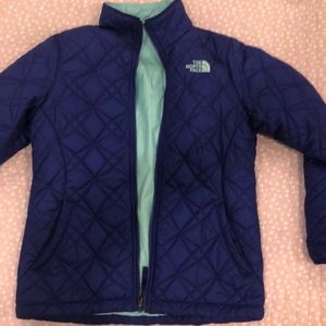Girls North Face indigo and mint jacket